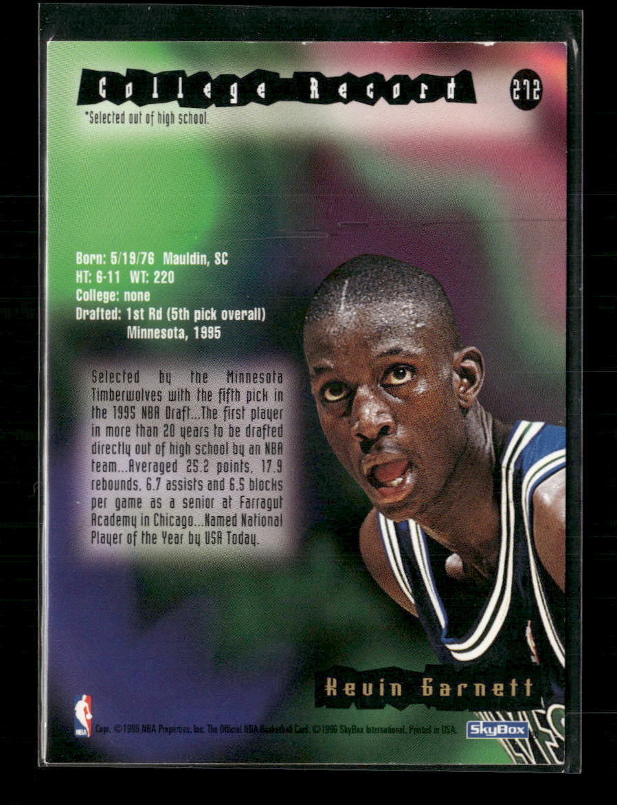 1995-96 Hoops Kevin Garnett Rookie #272 - Image 2