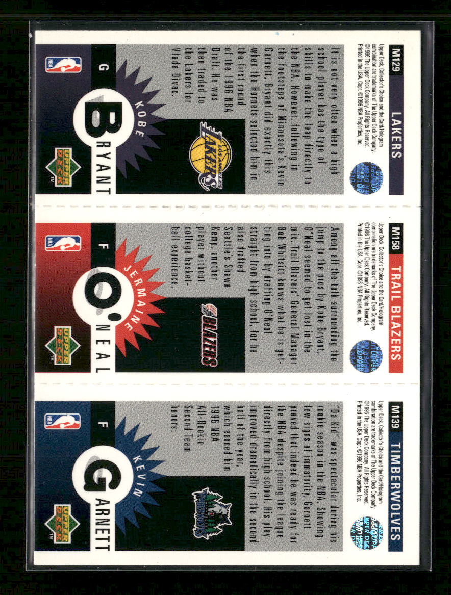 1996-97 Collector's Mini-Cards Kevin Garnett / Jermaine O'Neal / Kobe Bryant - Image 2