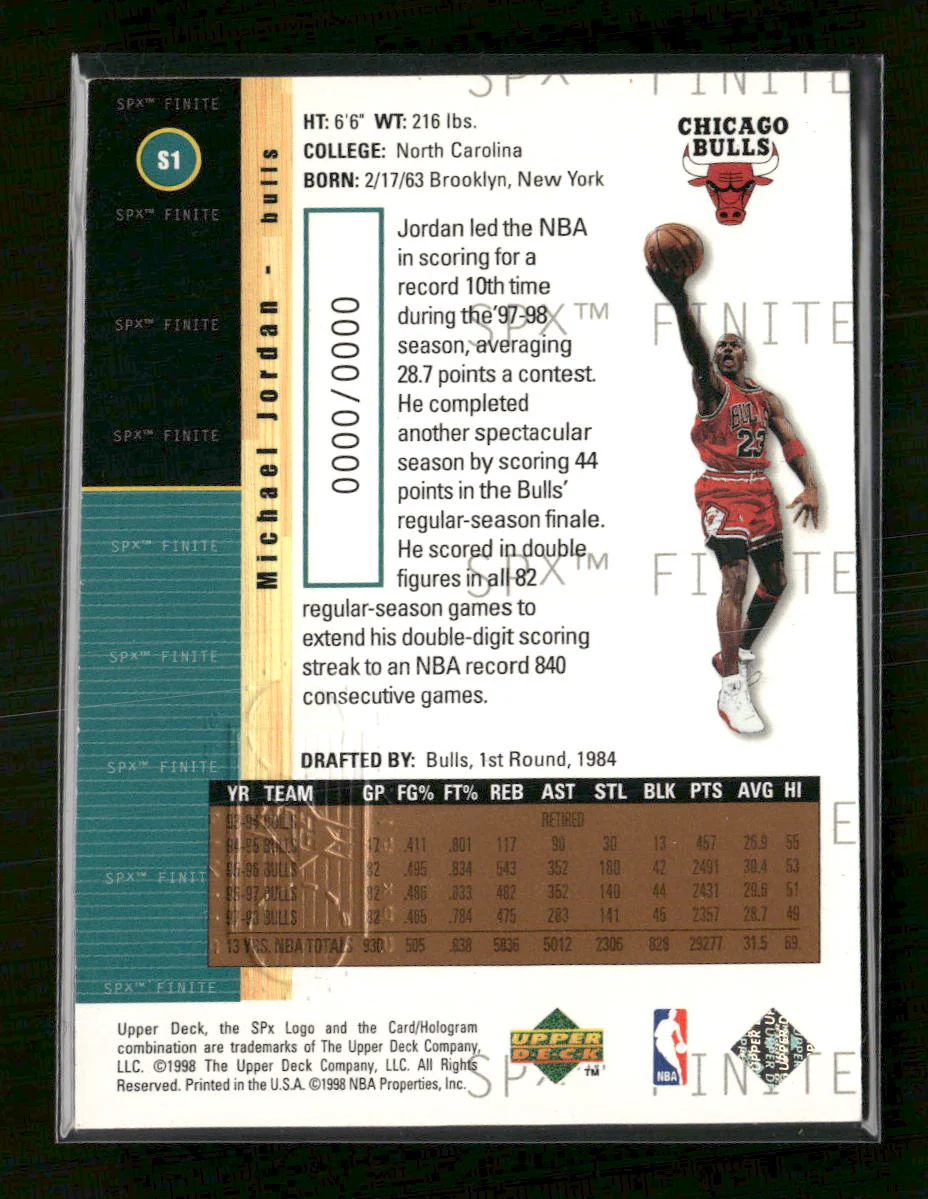 1998-99 SPx Finite Michael Jordan SAM #S1 - Image 2