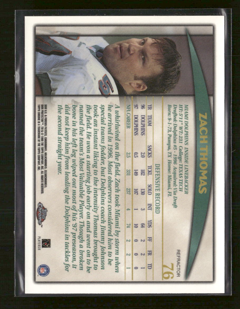 1998 Topps Chrome Zach Thomas #76 - Image 2