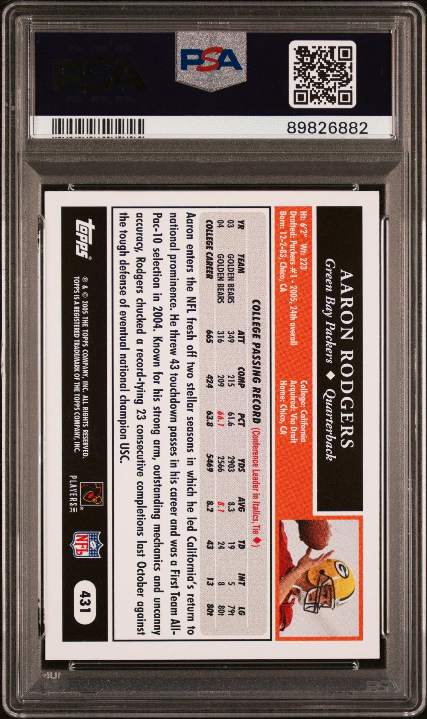 2005 Topps Aaron Rodgers 10 PSA #431 - Image 2