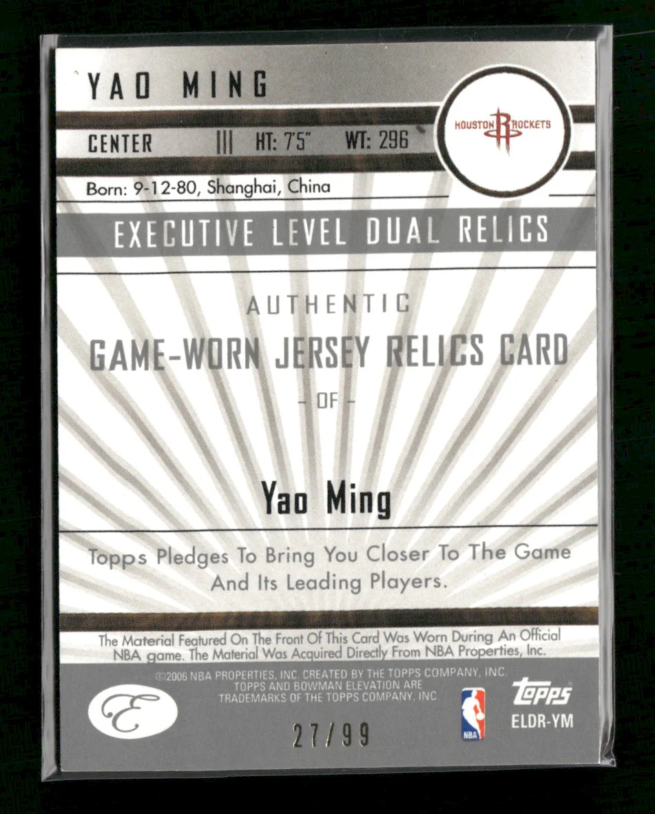 2006-07 Bowman Elevation Executive Level Relics Dual (99) Yao Ming #/99 #ELDR-YM - Image 2