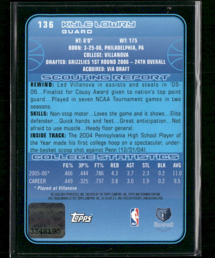 2006-2007 Bowman Chrome Kyle Lowry Rookie Auto #136 - Image 2