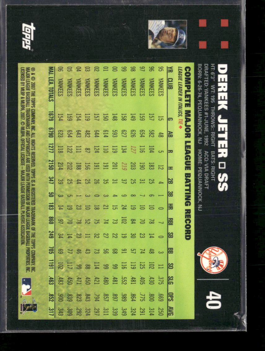2007 Topps Derek Jeter #40a - Image 2