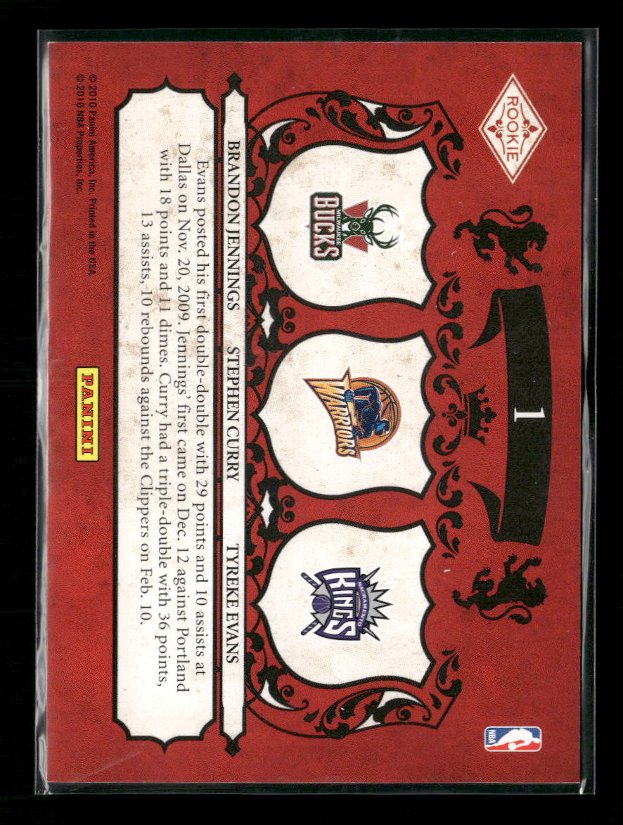 2009-10 Panini Crown Royale Brandon Jennings / Stephen Curry / Tyreke Evans #1 - Image 2