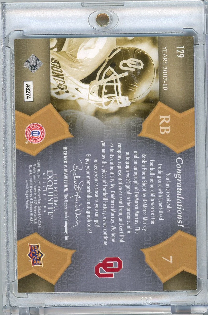 2011 Upper Deck Exquisite Football DeMarco Murray #129 /135 Rookie Patch Auto Rookie RC Football Card - Image 2