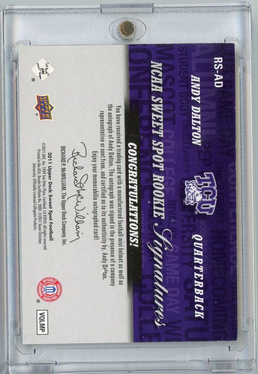 2011 Upper Deck Sweet Spot Football Andy Dalton #RSAD /75 Autograph Rookie RC Football Card - Image 2