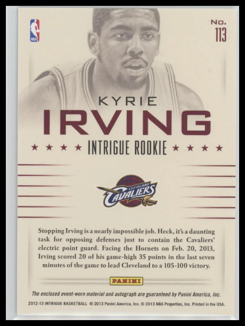 2012-13 Panini Intrigue Kyrie Irving Rookie #/199 Auto #113 - Image 2