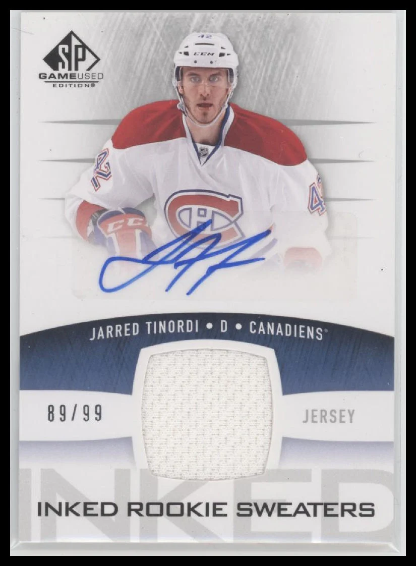 2013-14 SP Game Used Inked Rookie Sweaters Jarred Tinordi #/99 Auto #IRS-JT