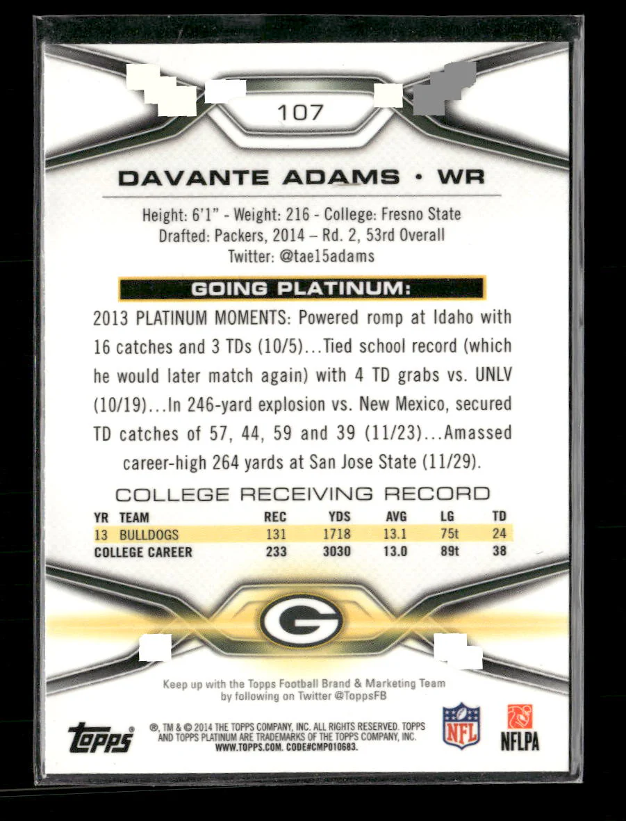2014 Topps Platinum Xfractors Davante Adams Rookie #107 - Image 2