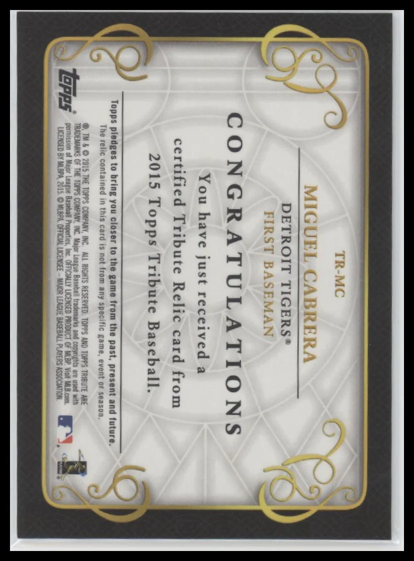 2015 Topps Tribute Relics Miguel Cabrera #/199 #TR-MC - Image 2