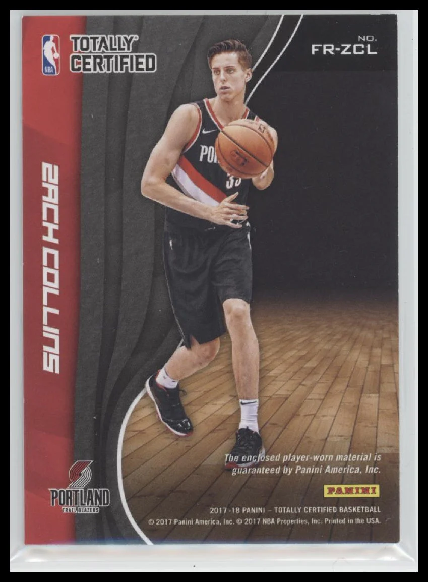 2017-18 Panini Certified Fabric Game Rookies Holo Blue Zach Collins #/1 #FR-ZCL - Image 2