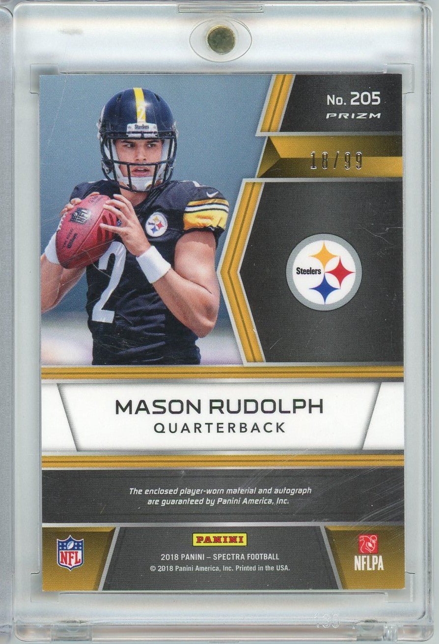 2018 Panini Spectra Mason Rudolph #205 /99 Rookie Patch Autographs Rookie RC Football Card - Image 2