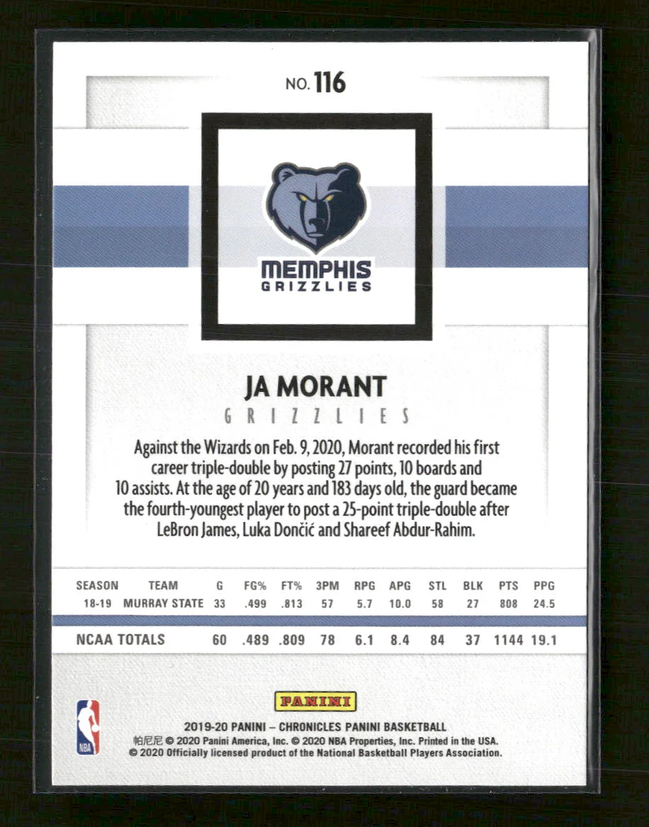 2019-20 Panini Chronicles Ja Morant Rookie #116 - Image 2