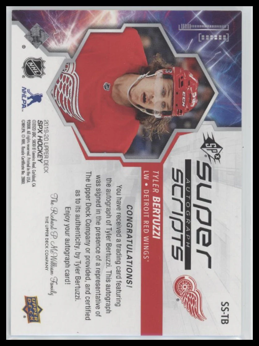 2019-20 SPx Superscripts Tyler Bertuzzi Auto #SS-TB - Image 2