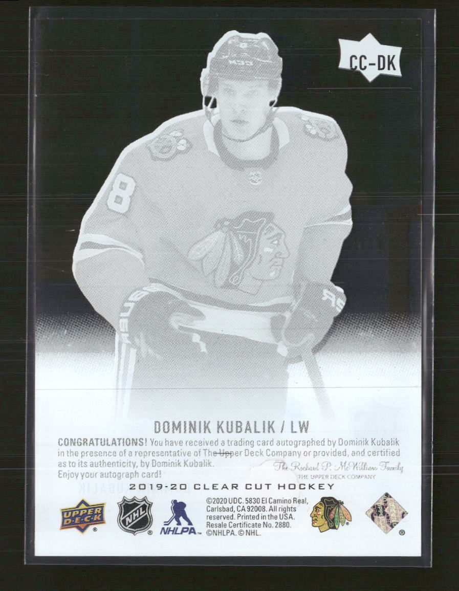 2019-20 Upper Deck Clear Cut Dominik Kubalik Auto #CC-DK - Image 2