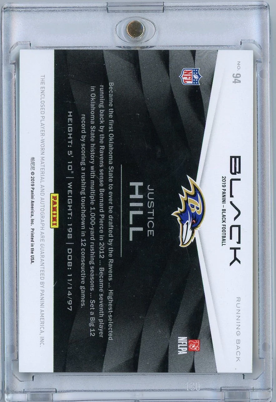 2019 Panini Black Football Justice Hill #94 /75 Rookie Patch Auto Rookie RC Football Card - Image 2