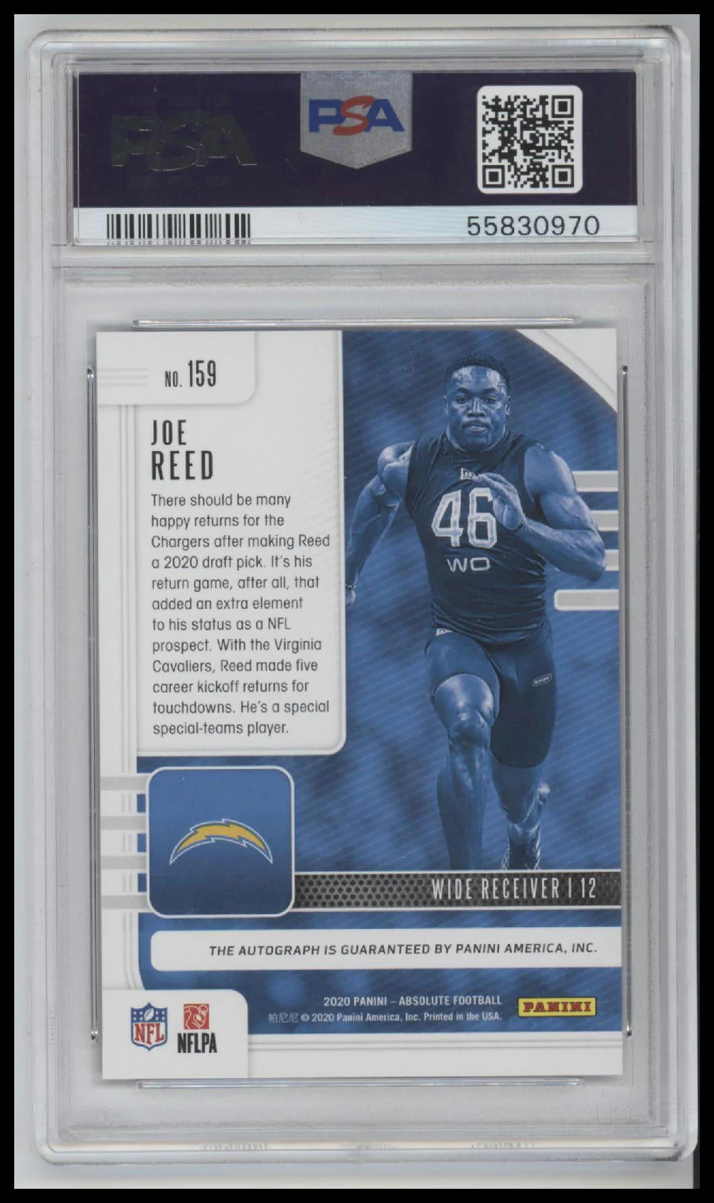 2020 Panini Absolute Signature-Purple Rain Joe Reed 10 PSA #159 - Image 2