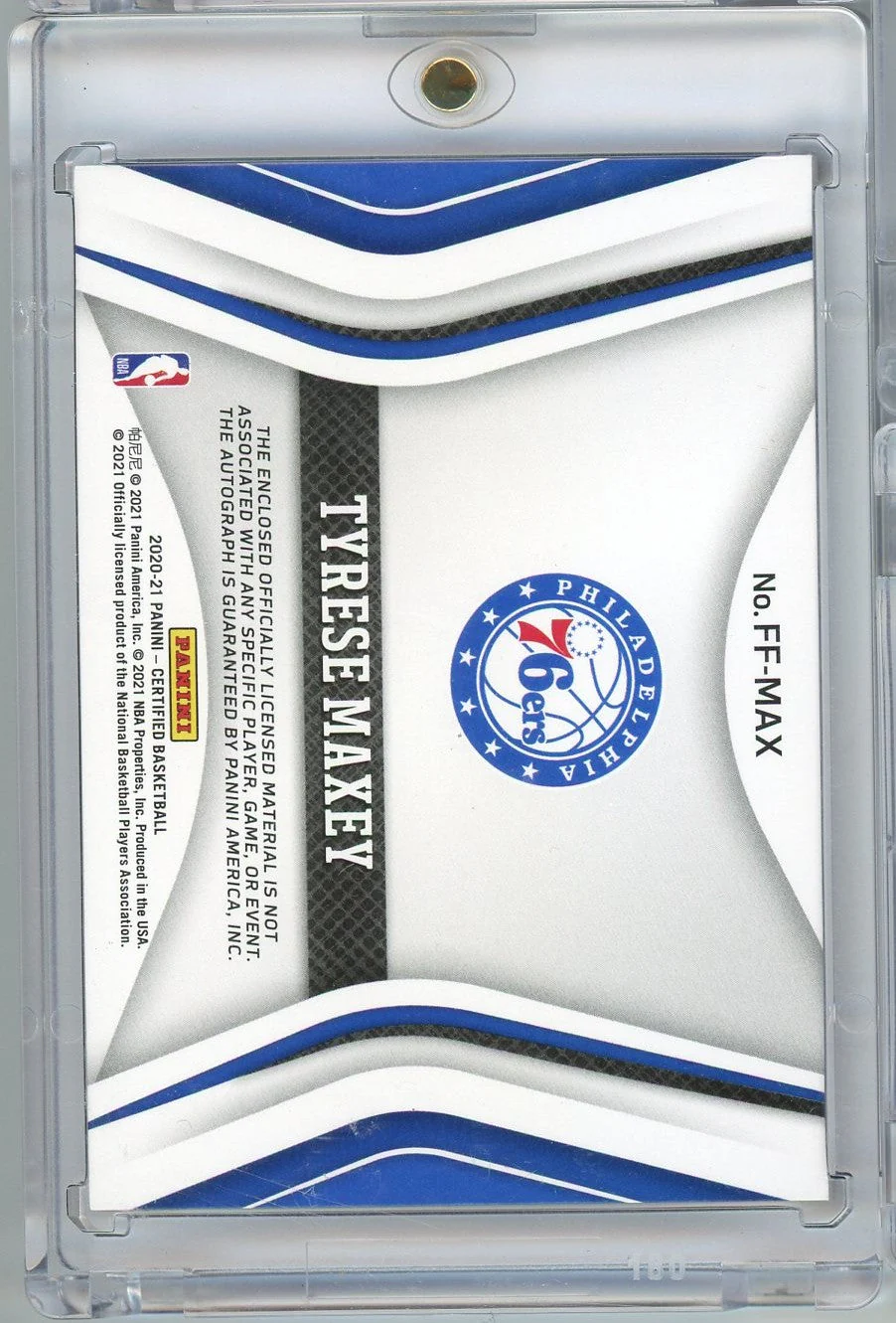 2020 Panini Certified Tyrese Maxey #FF-MAX /99 Freshman Fabric Rookie Patch Auto Rookie RC Basketball Card - Image 2