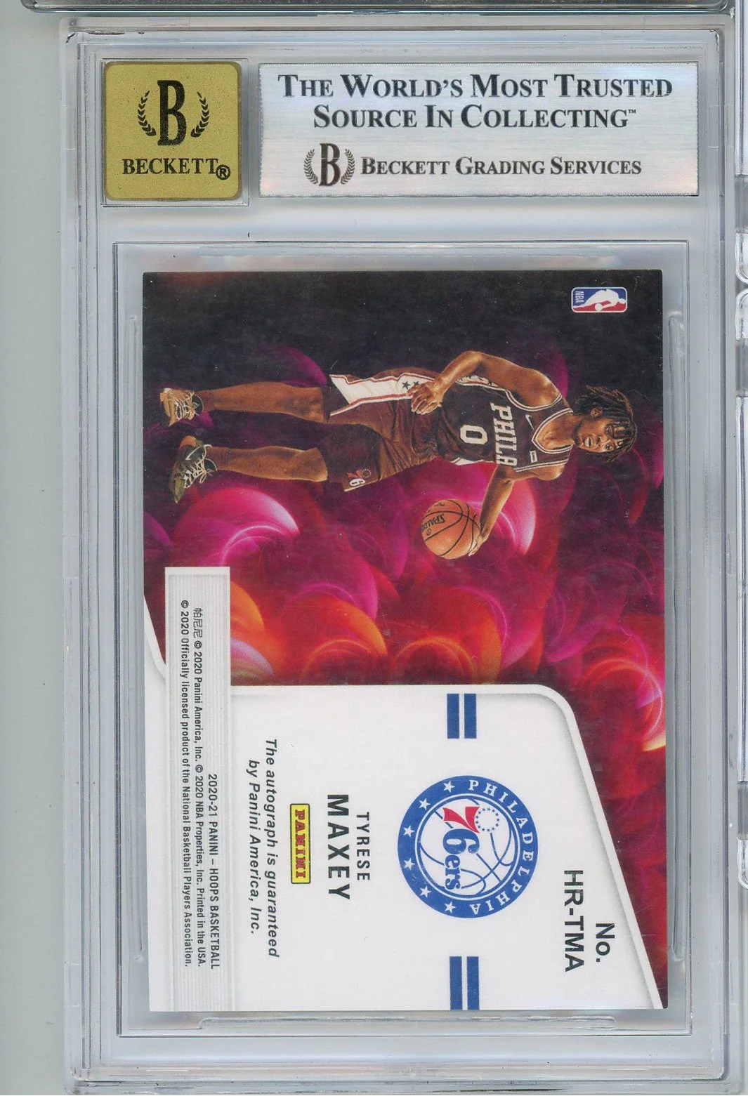 2020 Panini Hoops Tyrese Maxey #HR-TMA Hot Signatures Rookies Green Autograph Rookie RC Basketball Card BGS 10 Auto - Image 2