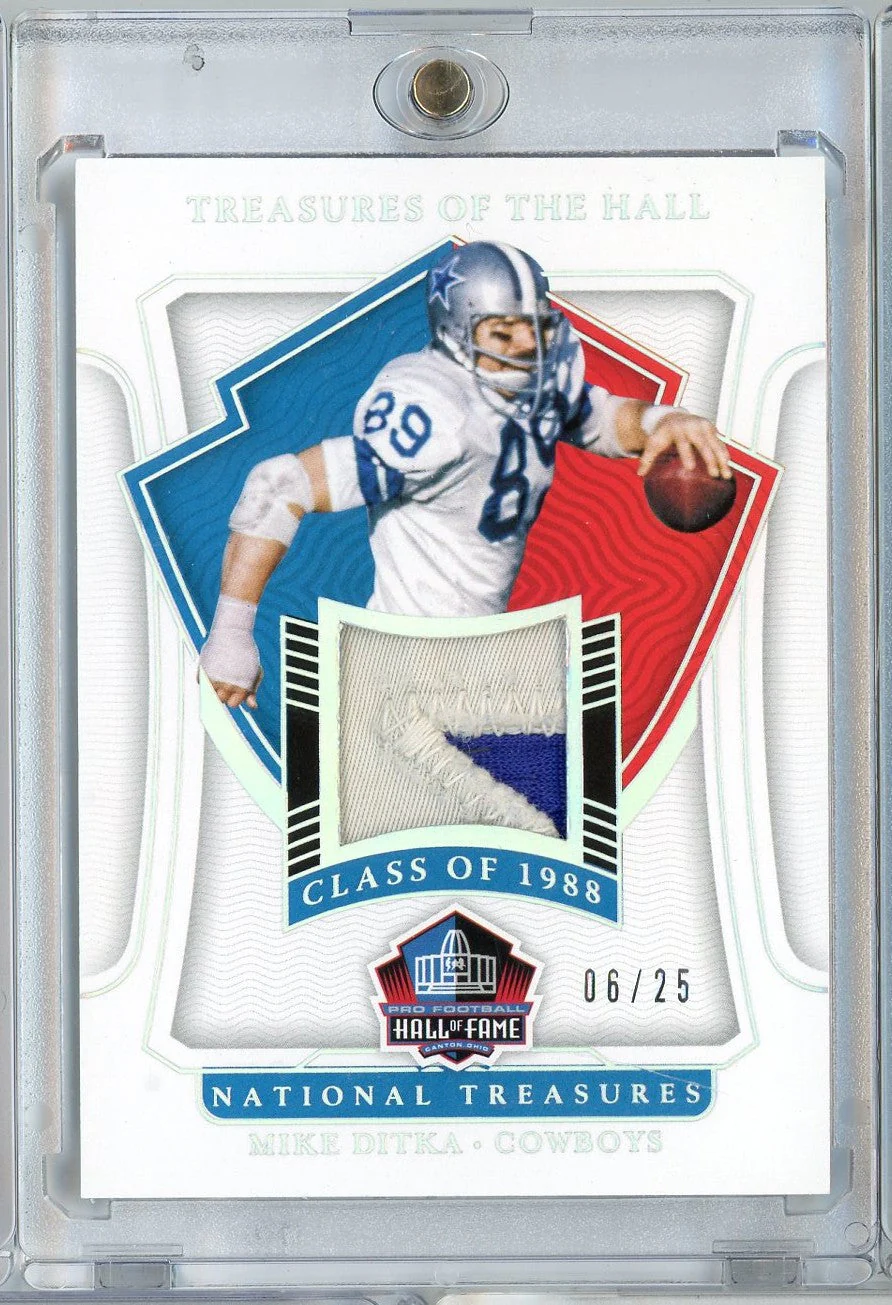 2021 Panini National Treasures Mike Ditka #HALLMD Treasures of the Hall Game Worn Relic Football Card