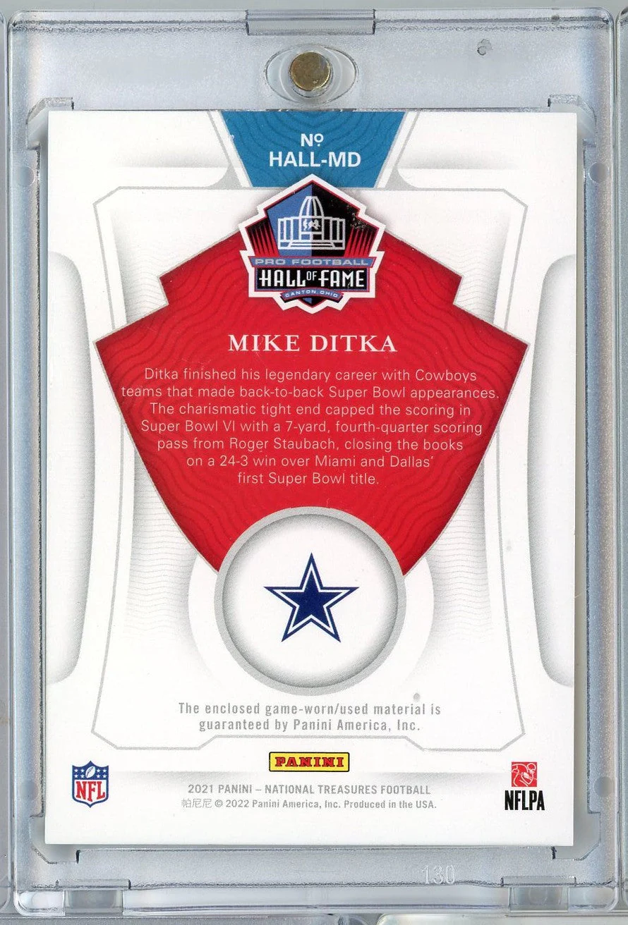 2021 Panini National Treasures Mike Ditka #HALLMD Treasures of the Hall Game Worn Relic Football Card - Image 2