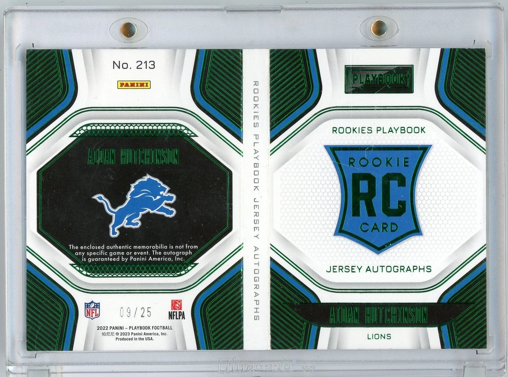 2021 Panini Playbook Rookies Playbook Jersey Autographs Aidan Hutchinson #213 /25 Booklet Auto Rookie RC Football Card - Image 2