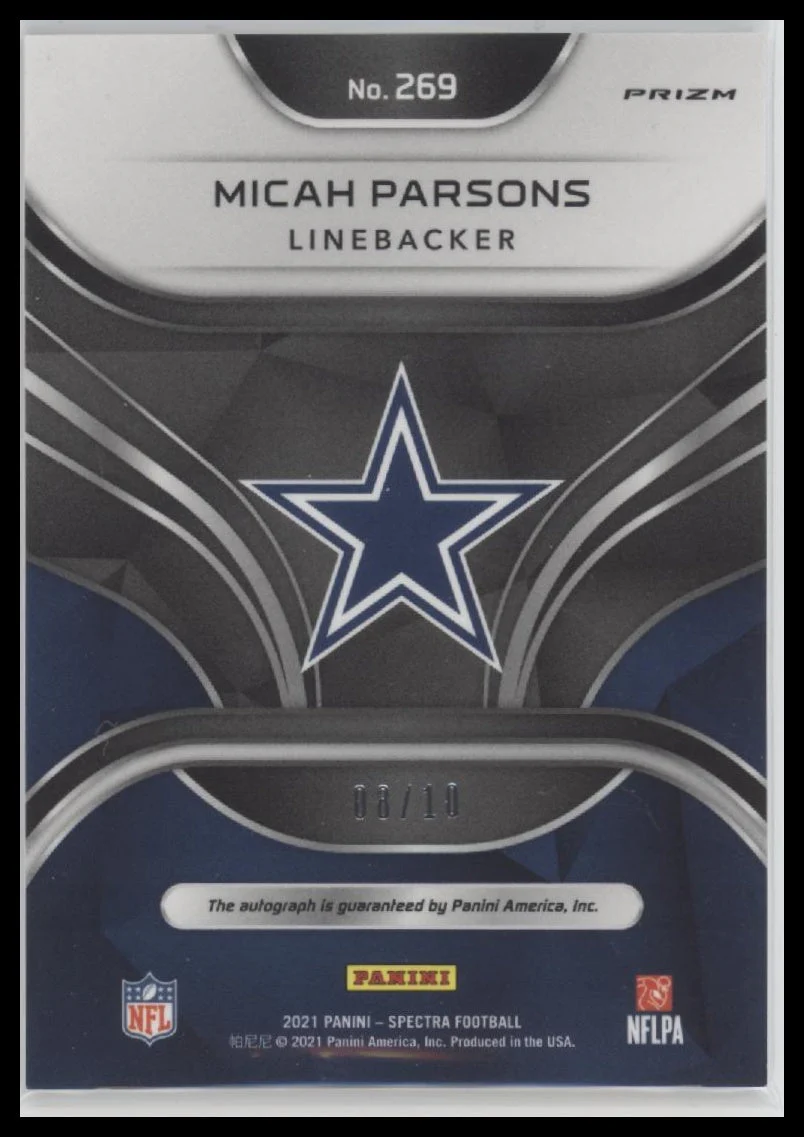 2021 Panini Spectra Neon Orange Micah Parsons Rookie #/10 Auto #269 - Image 2
