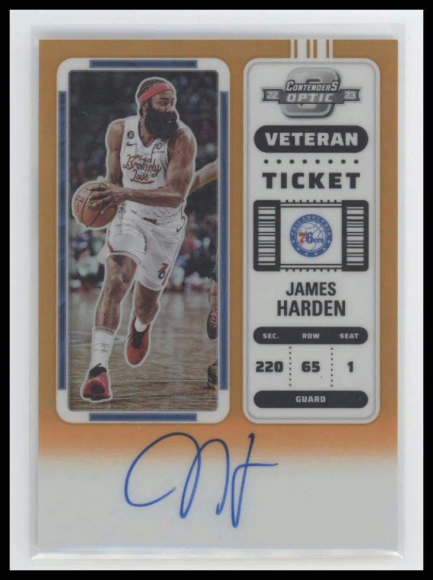 2022-23 Panini Contenders Veteran Ticket Orange James Harden #/15 Auto #VT-JHD