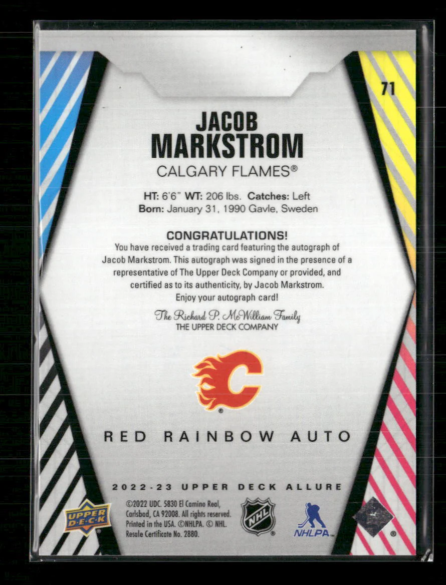 2022-23 Upper Deck Allure Autographs Red Rainbow Jacob Markstrom Auto #71 - Image 2