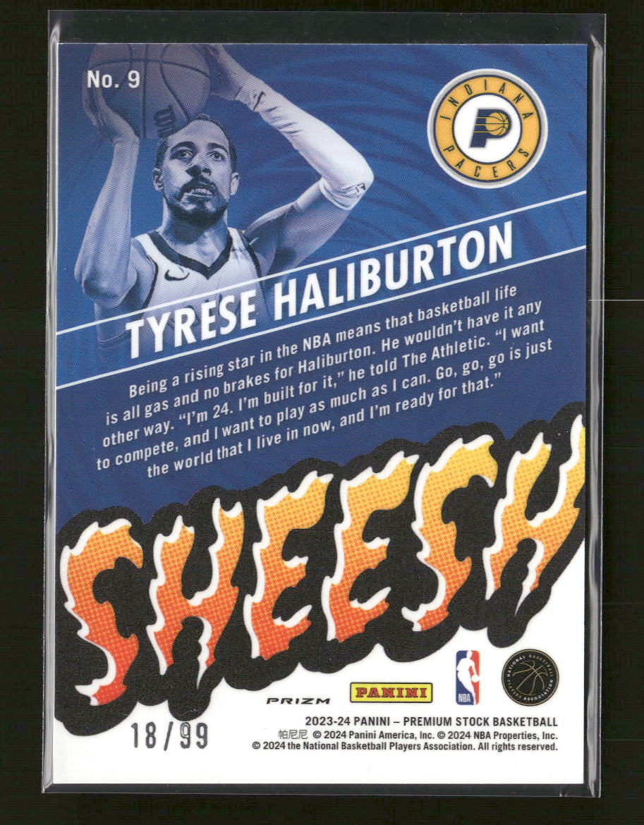 2023-24 Hoops Premium Stock Sheesh Red Ice Tyrese Haliburton #/99 #9 - Image 2