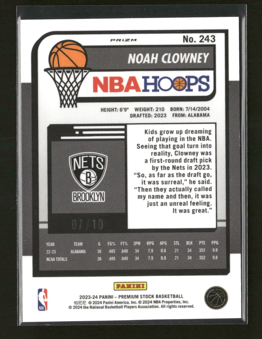 2023-24 Hoops Premium Stock Silver Prizm Noah Clowney #243 - Image 2