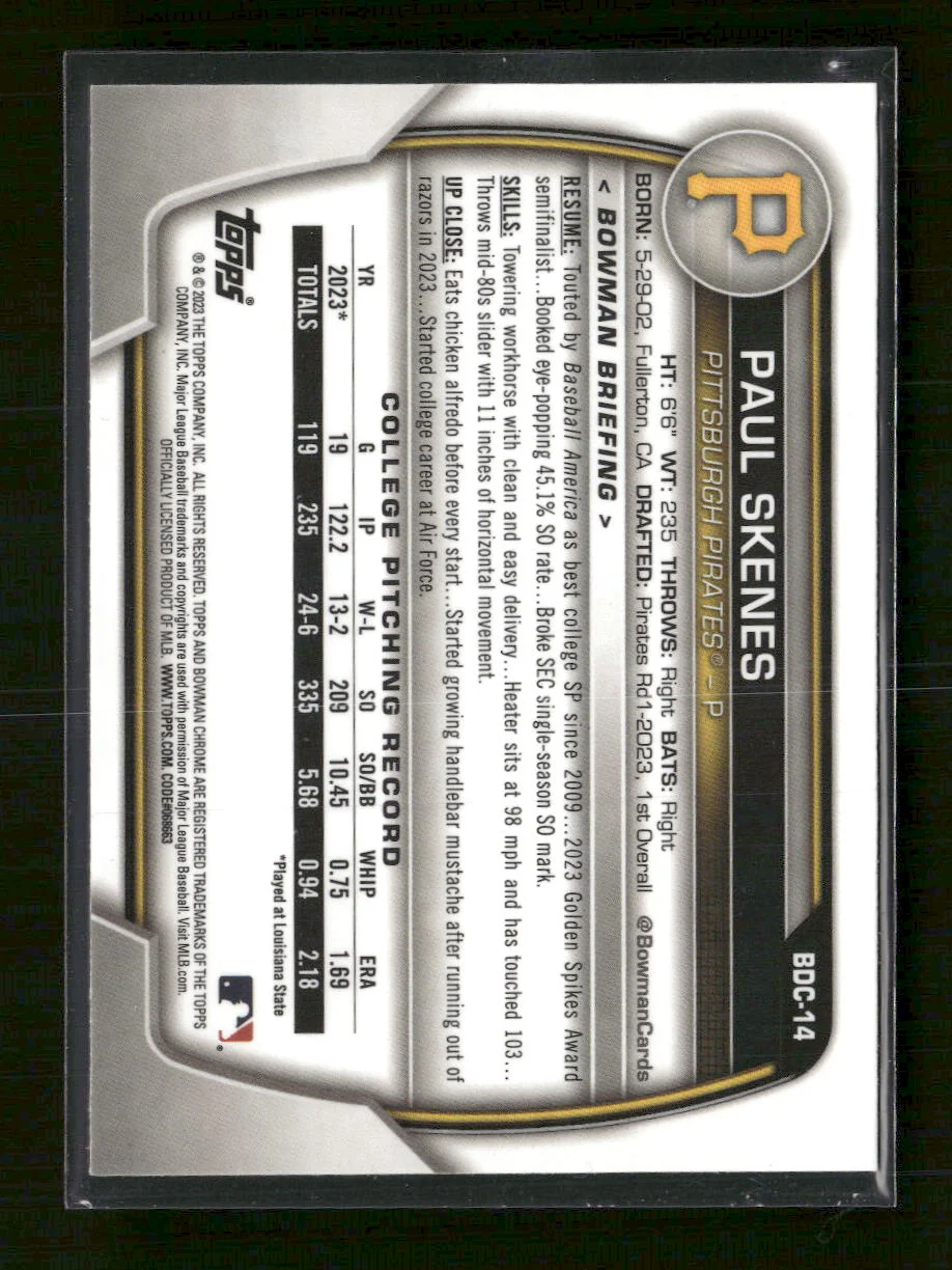 2023 Bowman Draft Chrome Paul Skenes #BDC-14b - Image 2