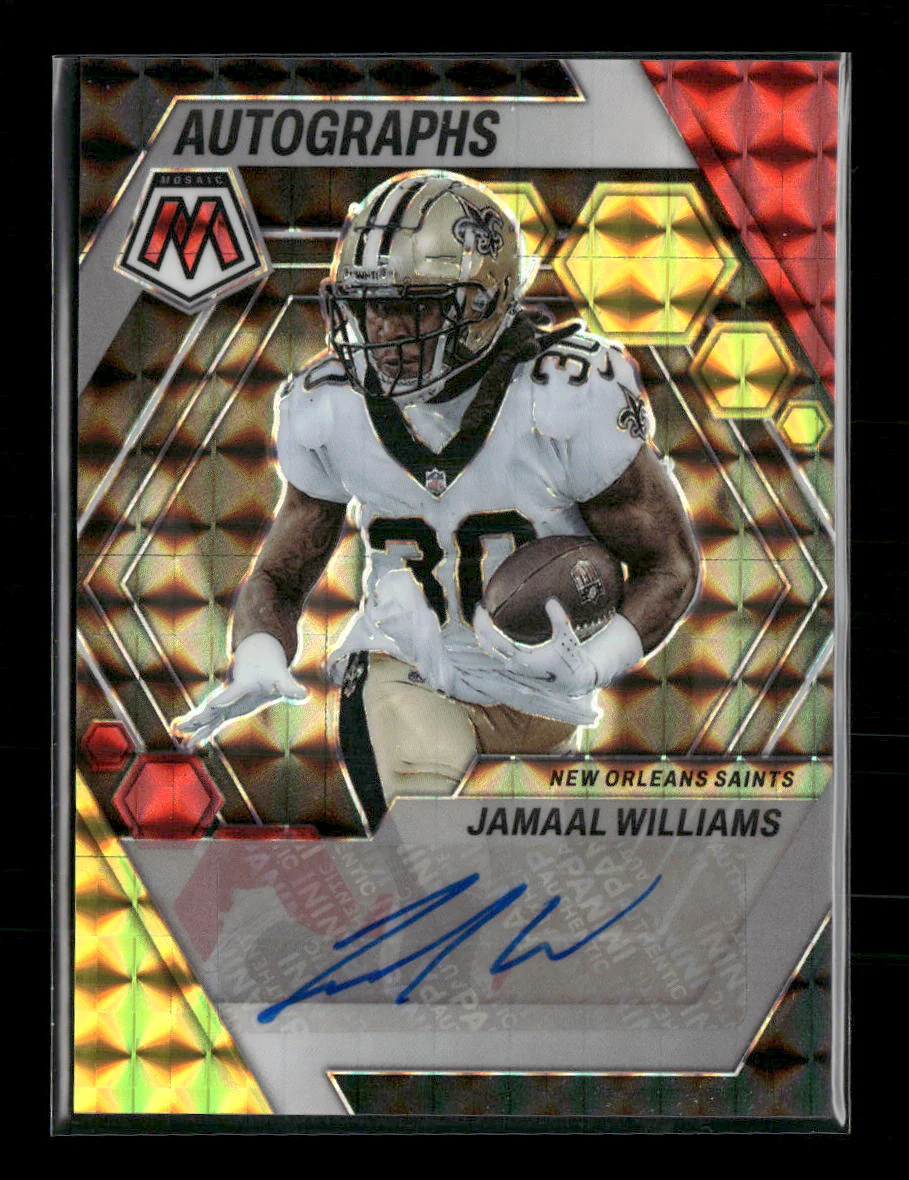 2023 Panini Mosaic Red & Yellow Fusion Jamaal Williams Auto #AM-JWI