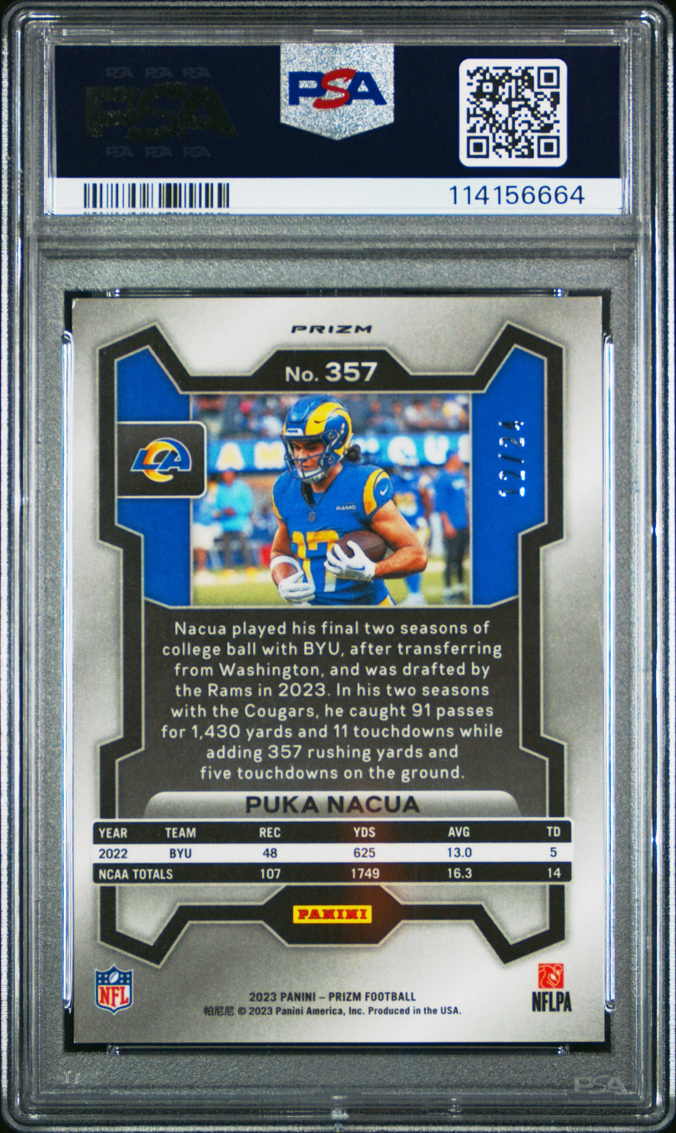 2023 Panini Prizm Gold Sparkle Puka Nacua 9 PSA #357 - Image 2