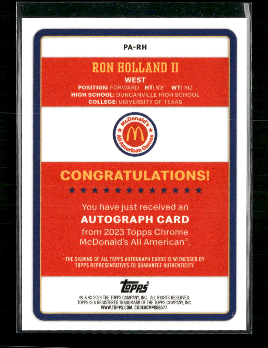 2023 Topps Chrome McDonald's All American Ron Holland II Auto #PA-RH - Image 2