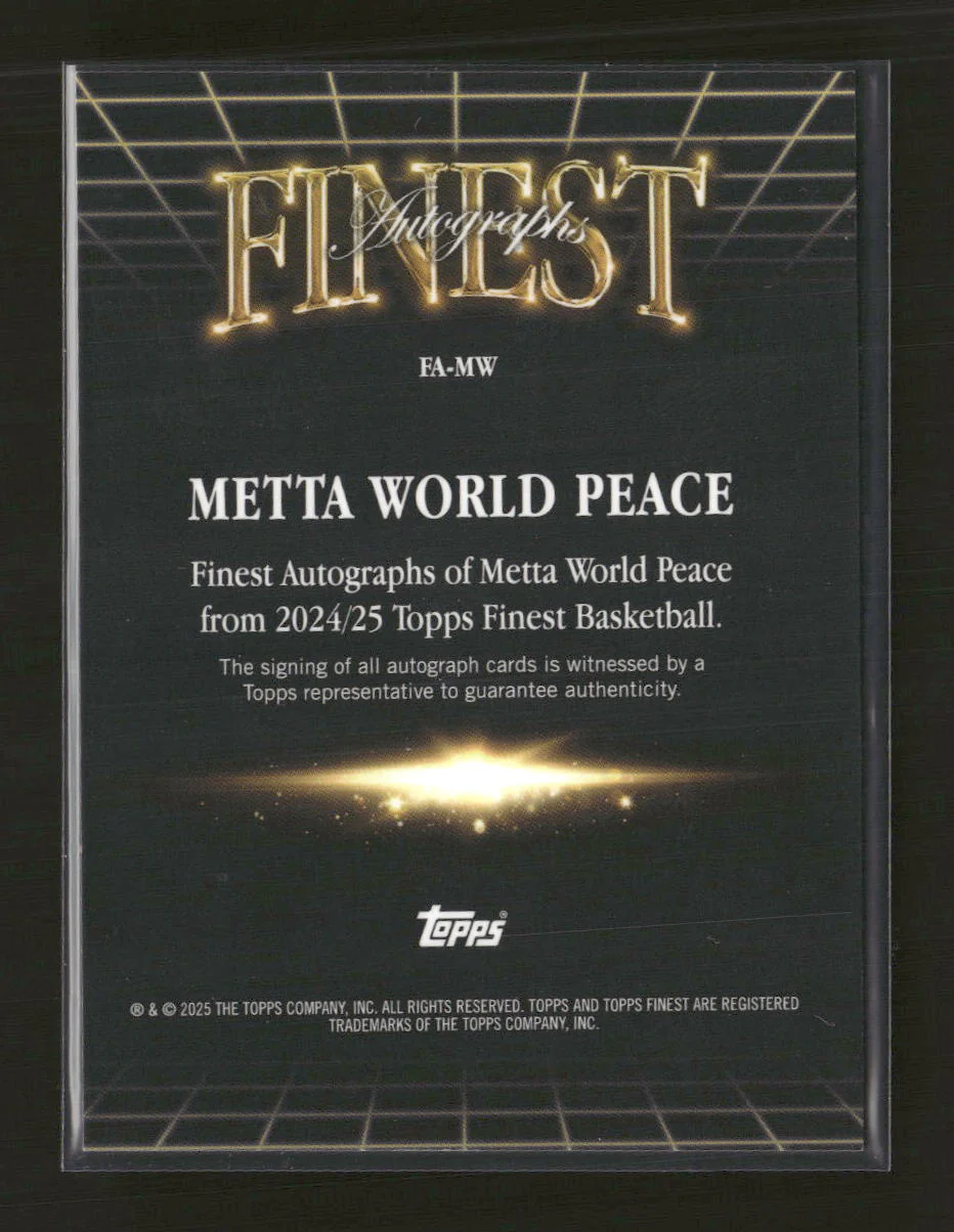 2024-25 Finest Autographs Black Refractor Metta World Peace #/25 #FA-MW - Image 2