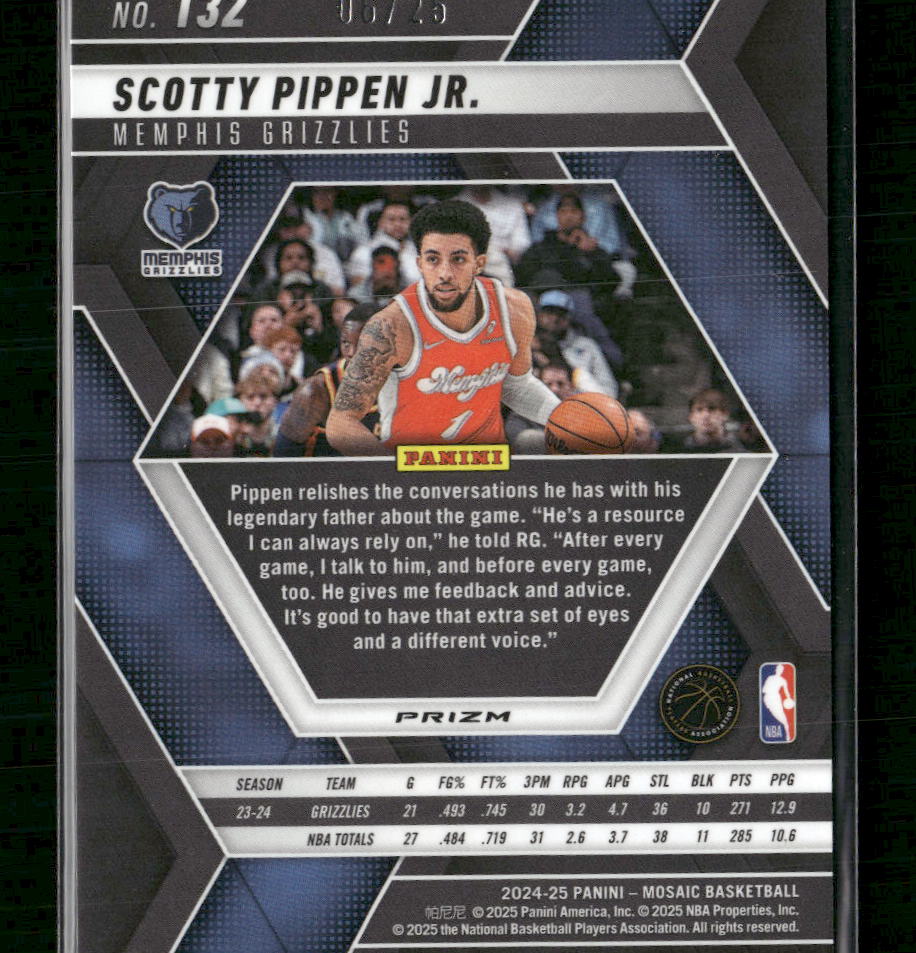 2024-25 Panini Mosaic Orange Fluorescent Mosaic Scotty Pippen Jr. #/25 #132 - Image 2