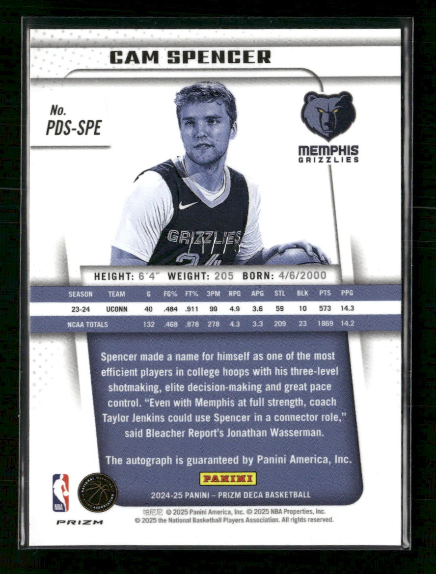 2024-25 Panini Prizm Deca Signatures Purple Cam Spencer #/75 Auto #PDS-SPE - Image 2