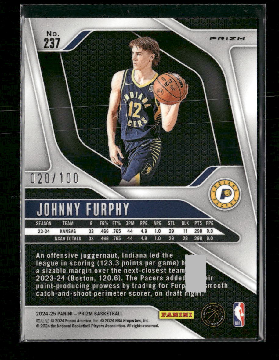 2024-25 Panini Prizm Prizms Fast Break Red Johnny Furphy #/100 #237 - Image 2