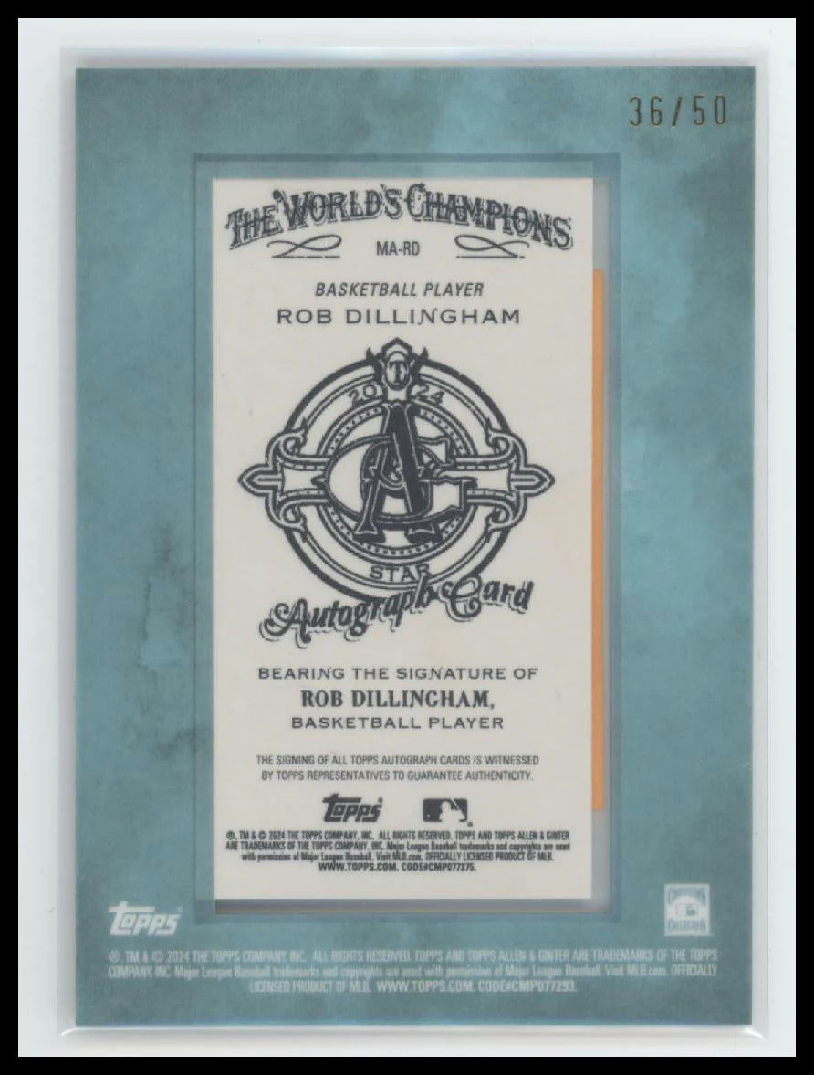 2024 Allen & Ginter Framed Mini Baseball Auto Blue Rob Dillingham #/50 #MA-RD - Image 2