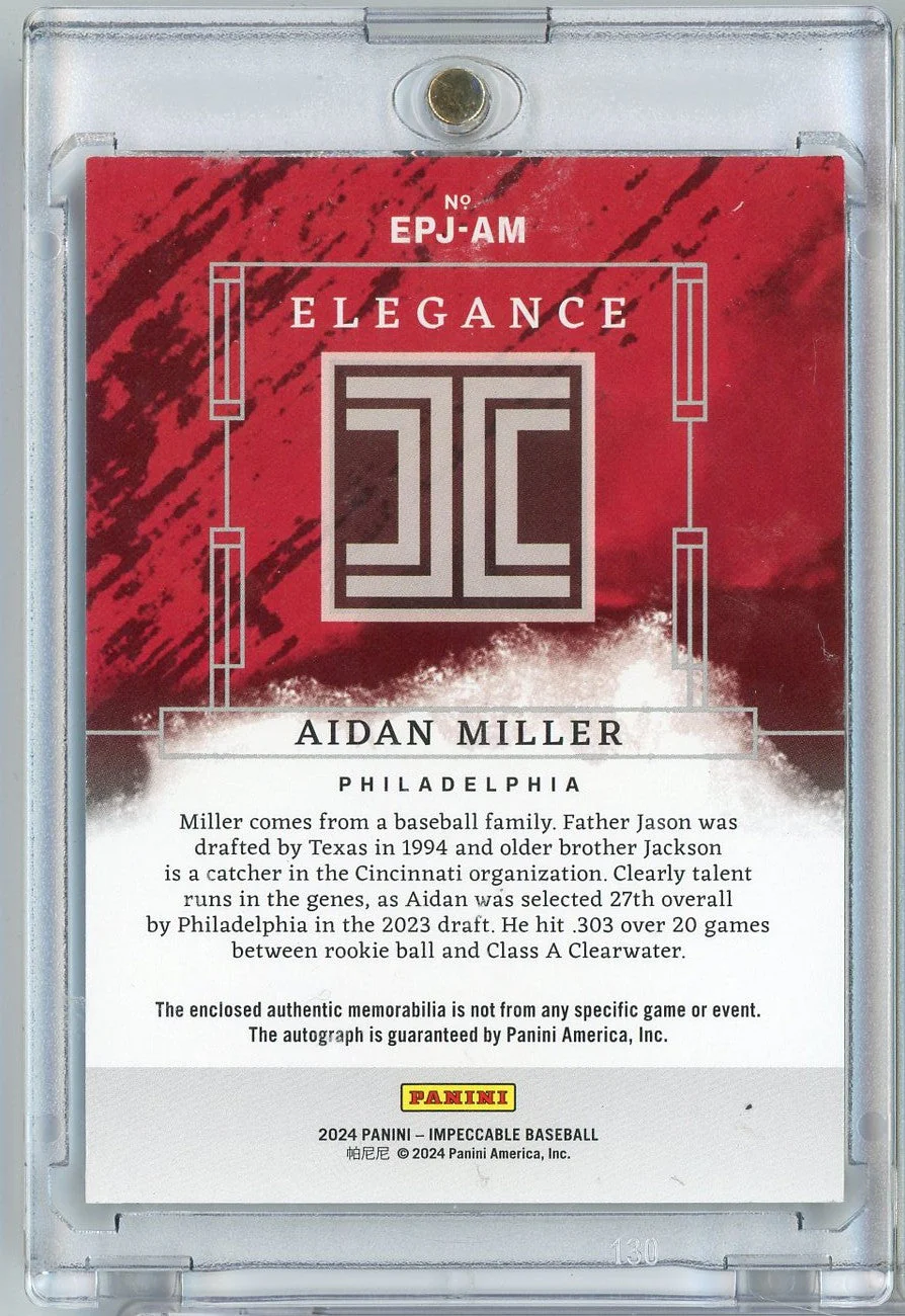 2024 Panini Impeccable Aidan Miller #EPJAM /25 Elegance Relic Auto Rookie RC Baseball Card - Image 2