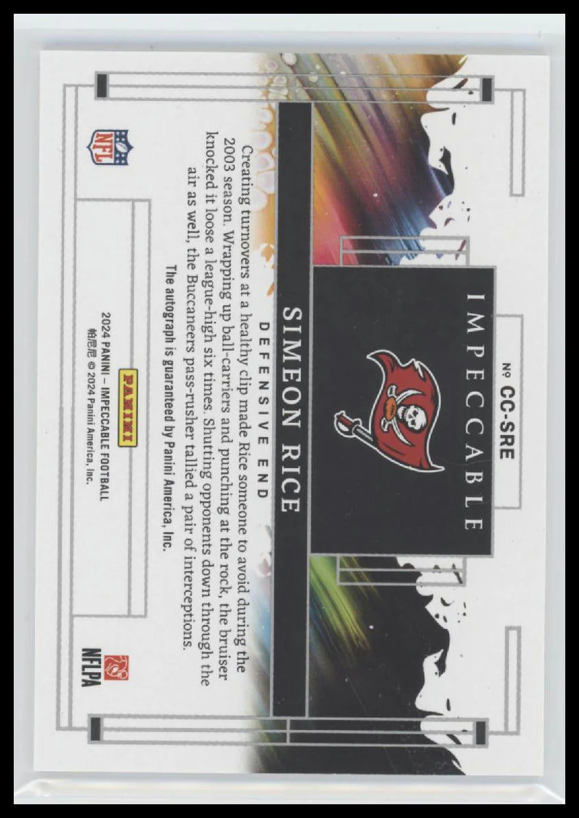 2024 Panini Impeccable Canvas Creations Signatures Simeon Rice #/75 Auto #CC-SRE - Image 2