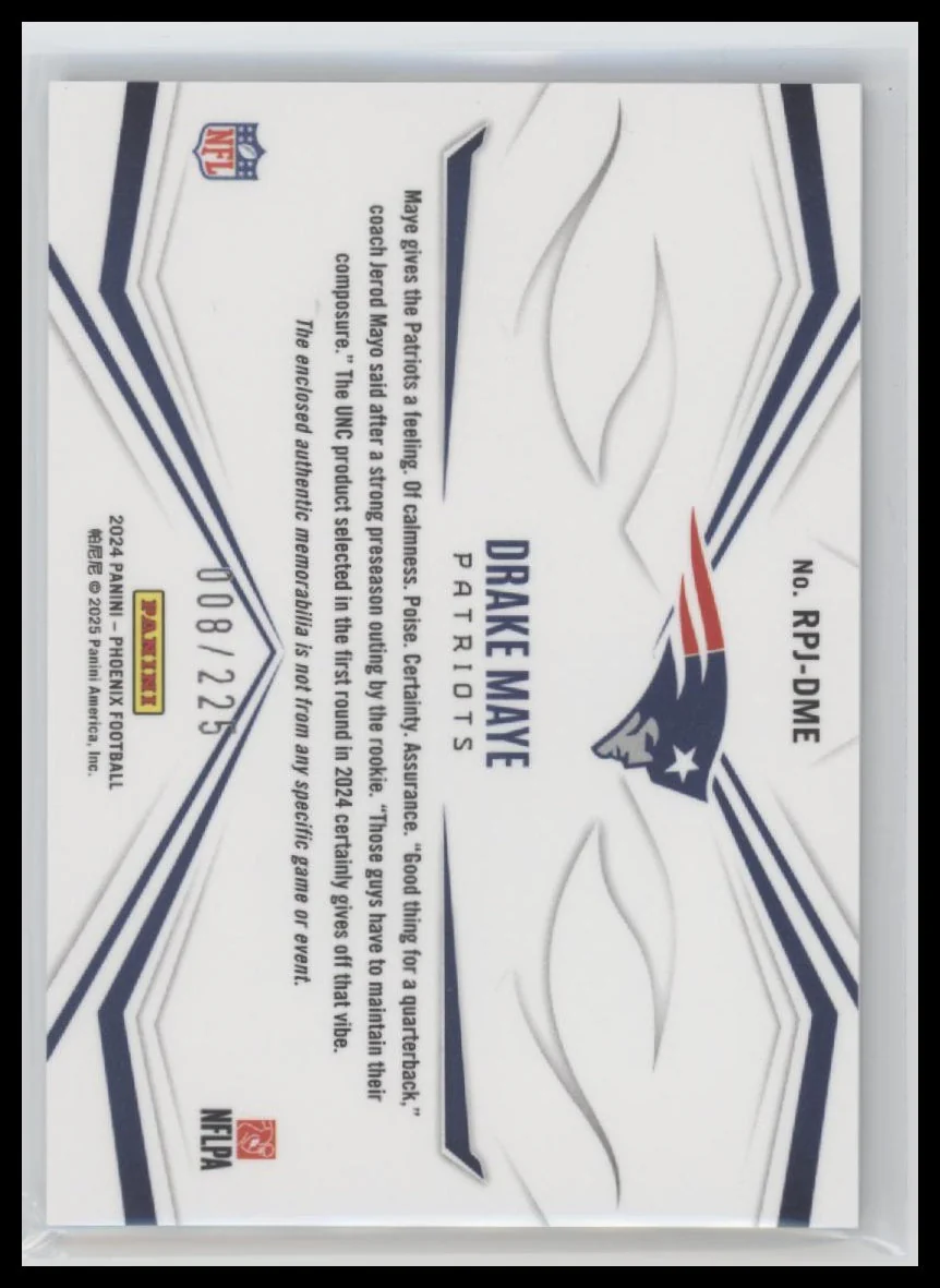 2024 Panini Phoenix Rookie Phenom Jersey Drake Maye #/225 #RPJ-DME - Image 2