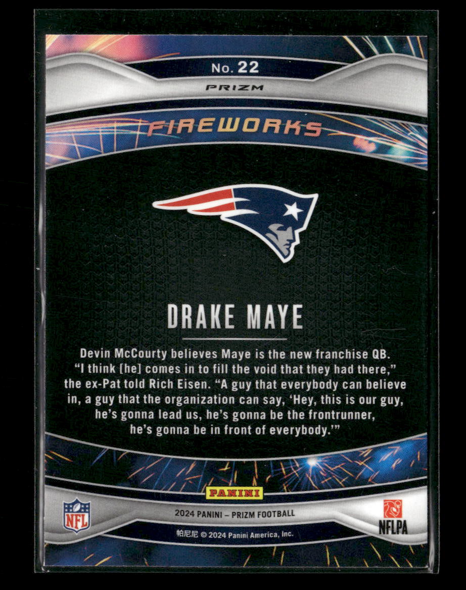 2024 Panini Prizm Fireworks Green Prizm Drake Maye #22 - Image 2