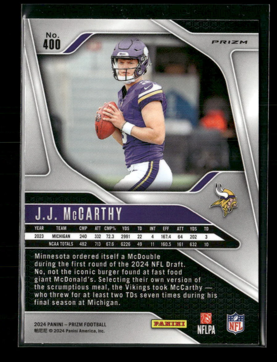 2024 Panini Prizm Orange Ice J.J. McCarthy Rookie #400 - Image 2