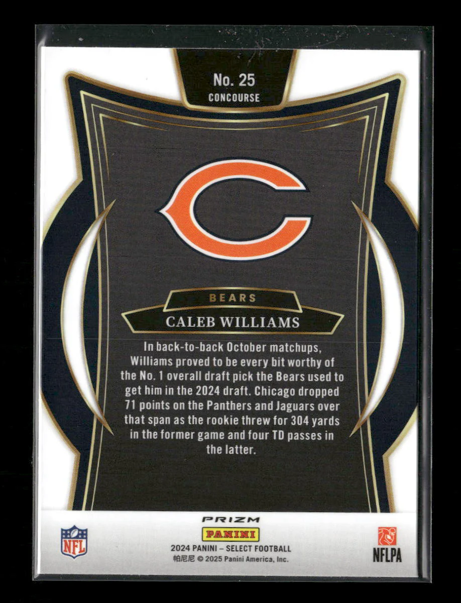 2024 Panini Select Red & Yellow Prizm Shock Caleb Williams Rookie #25 - Image 2