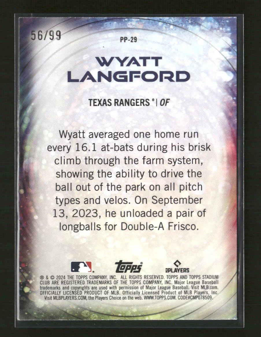 2024 Stadium Club Power Packed Black Wyatt Langford #/99 #PP-29 - Image 2