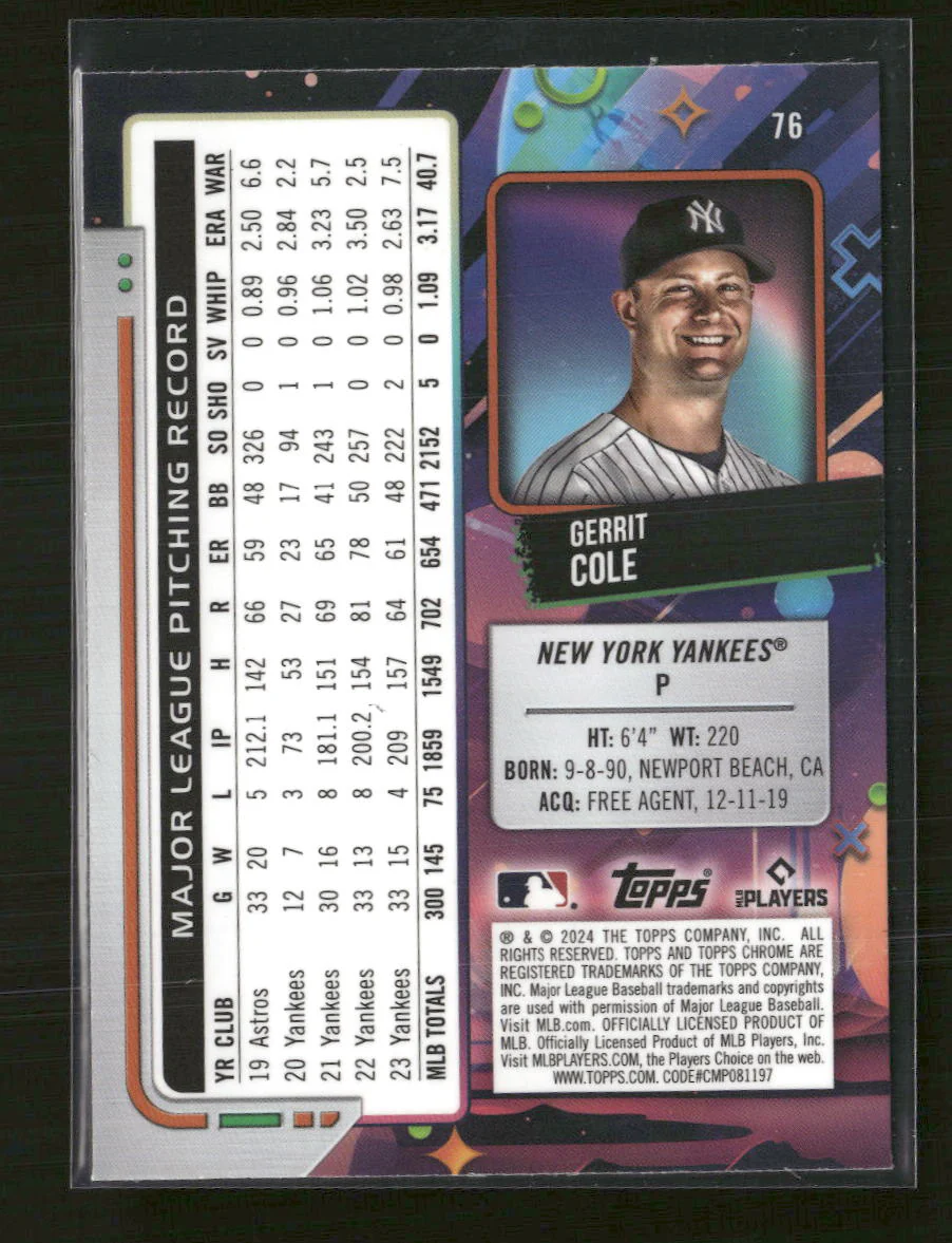 2024 Topps Chrome Cosmic Gerrit Cole #76 - Image 2