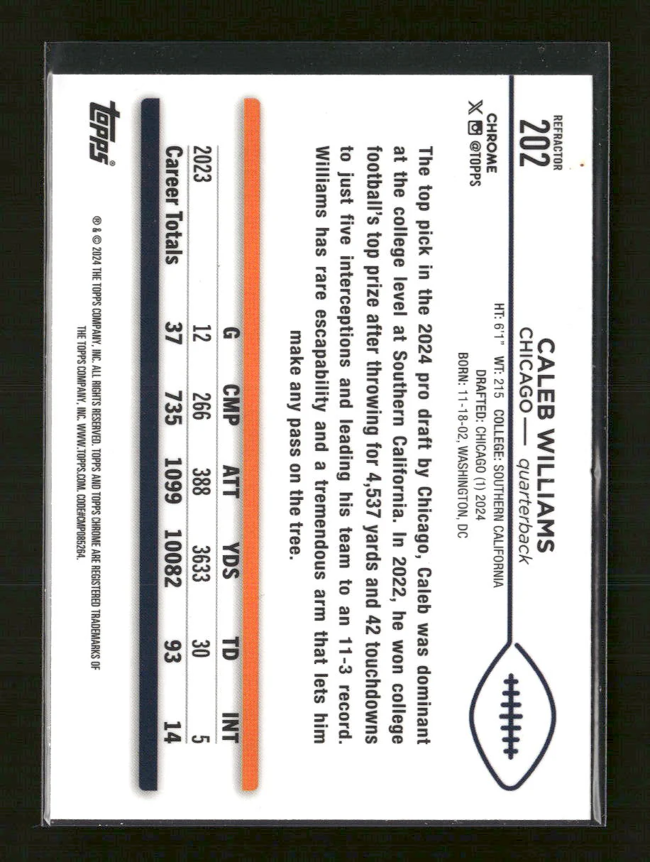 2024 Topps Chrome Refractor Caleb Williams Rookie #202 - Image 2